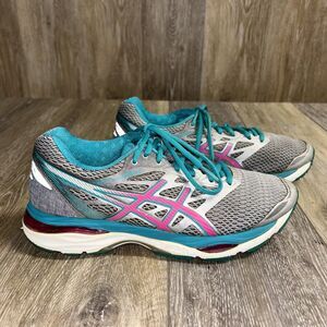 Asics Womens US Size 7.5 Gel Cumulus 18 T6C8N Gray Blue Pink Sneaker Shoes